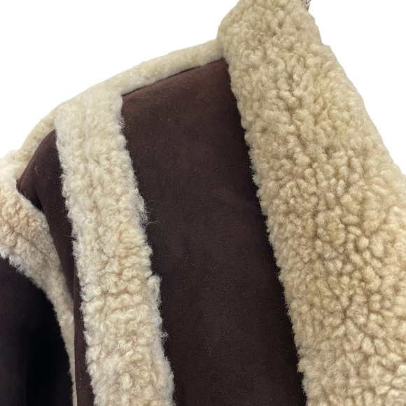 ❣️HP❣️Vakko Shearling & Suede Coat Large Brown/Natural - Picture 3 of 14